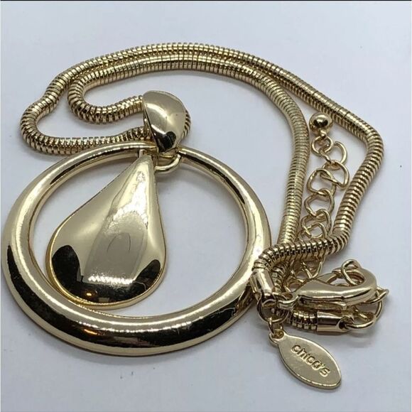 Chico's Silver Tone Snake Chain Liquid Metal Pendant Necklace Adjust 16-19" - Picture 5 of 6